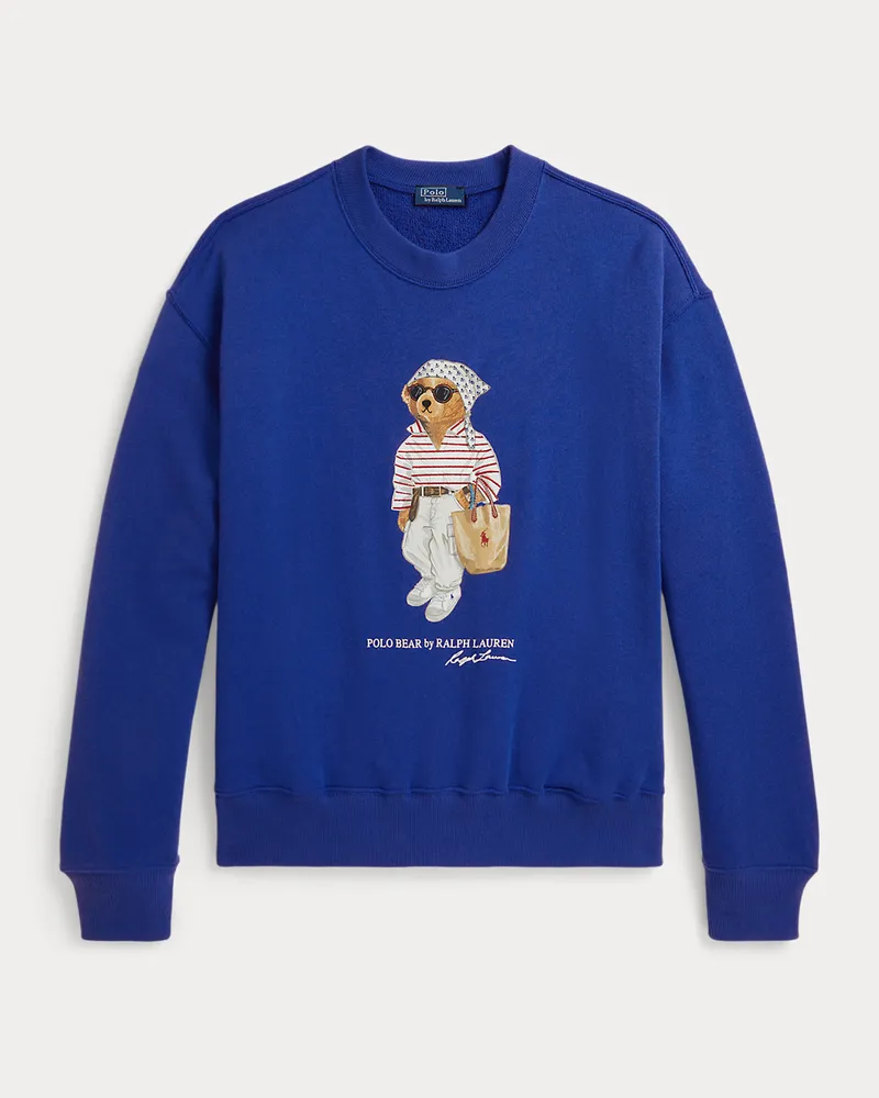 Ralph Lauren Fleece-Rundhalspullover mit Polo Bear Blue