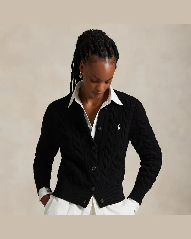 Ralph Lauren Woll-Kaschmir-Strickjacke mit Zopfmuster Black