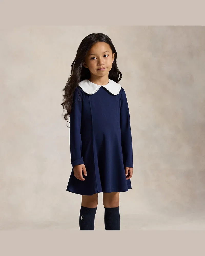 Ralph Lauren Ponté-Kleid mit kontrastierendem Kragen Blue
