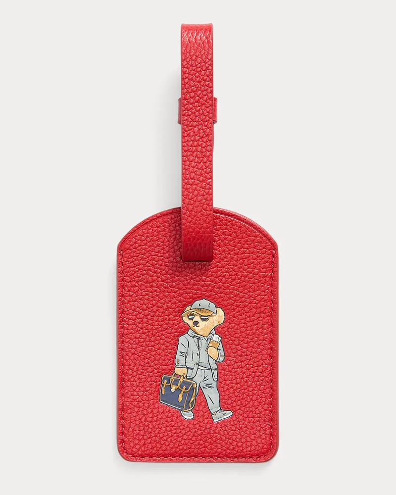 Ralph Lauren Narbenleder-Gepäckanhänger mit Polo Bear Red