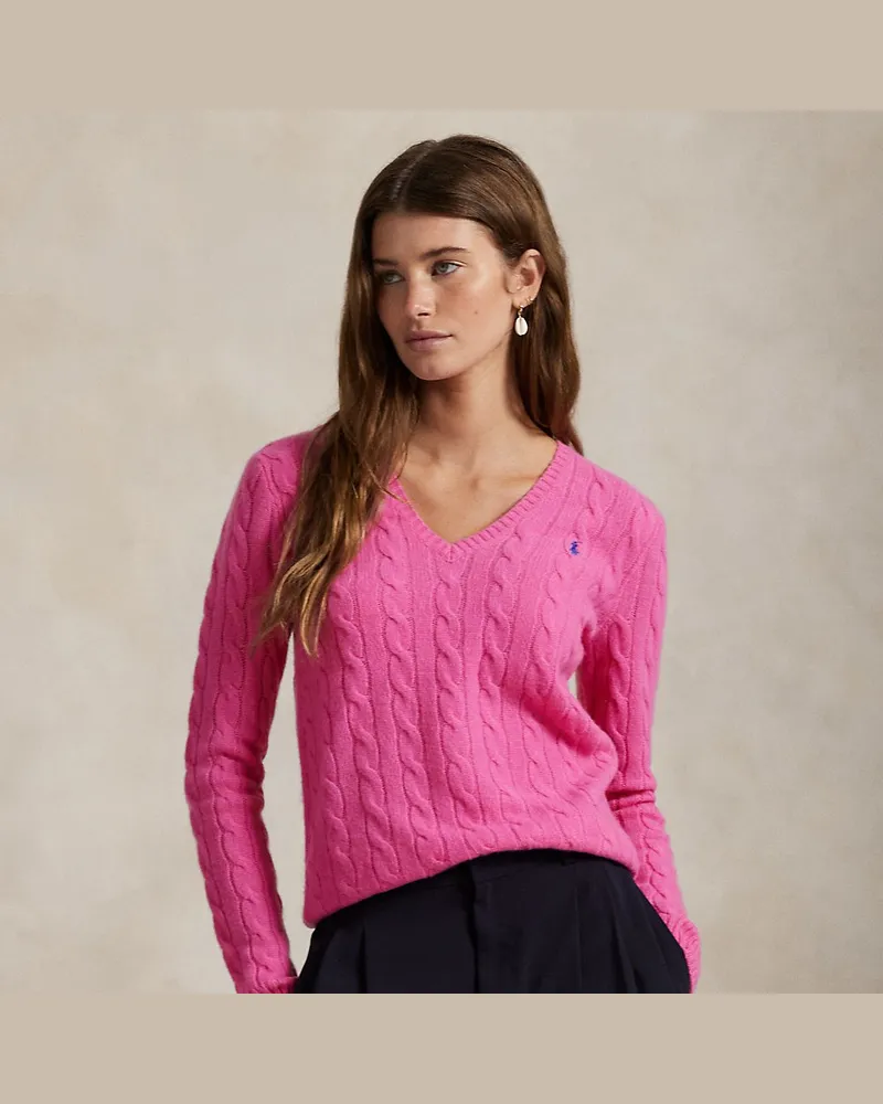 Ralph Lauren Woll-Kaschmir-Pullover mit Zopfmuster Pink