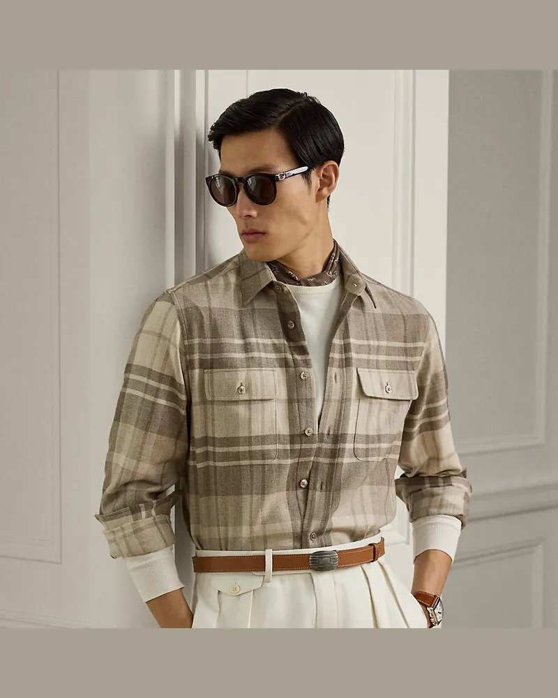 Ralph Lauren Kariertes Kaschmirhemd Grey