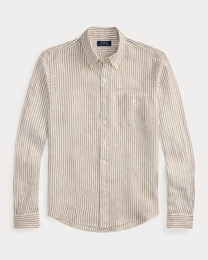 Ralph Lauren Gestreiftes Custom-Fit Leinenhemd White