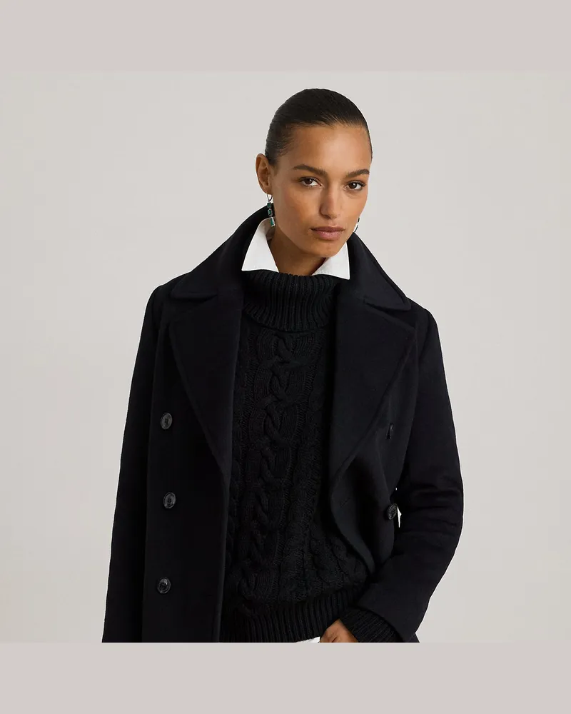 Ralph Lauren Zweireihiger Mantel mit Oversize-Kragen Black
