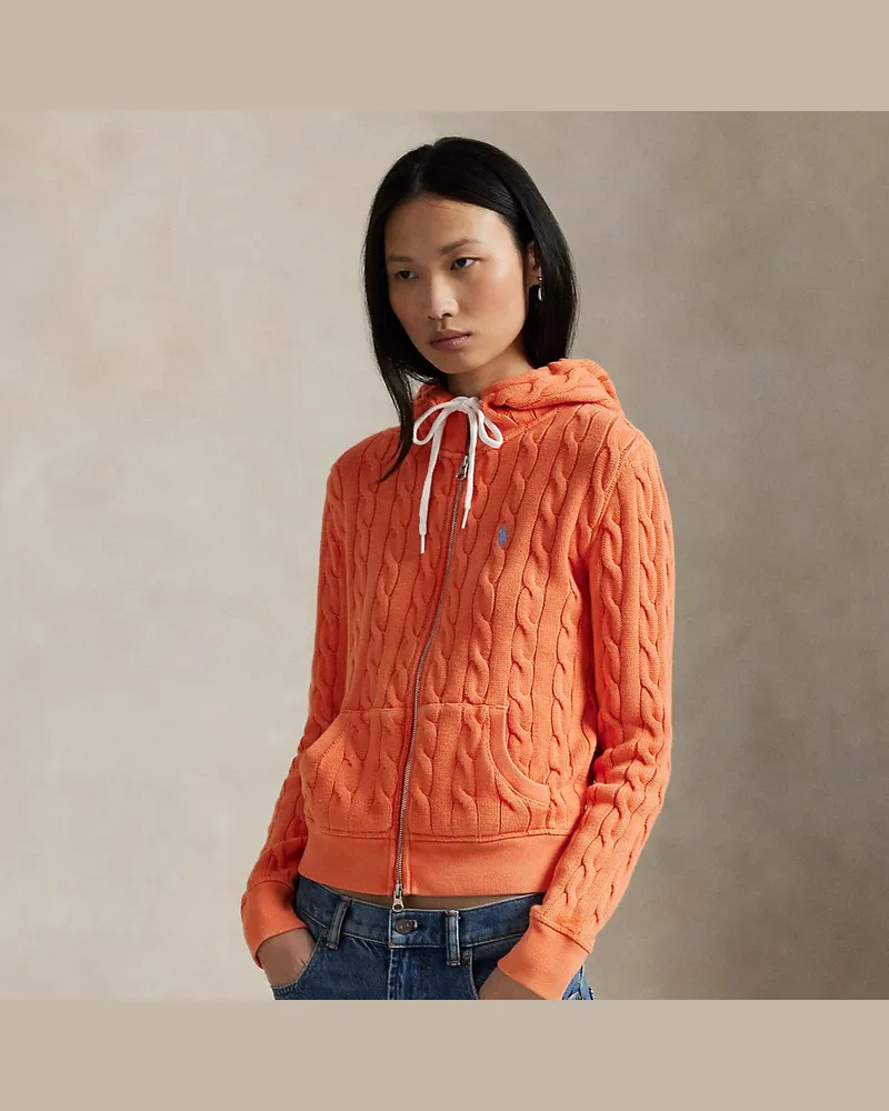 Ralph Lauren Baumwoll-Kapuzenjacke mit Zopfmuster Orange