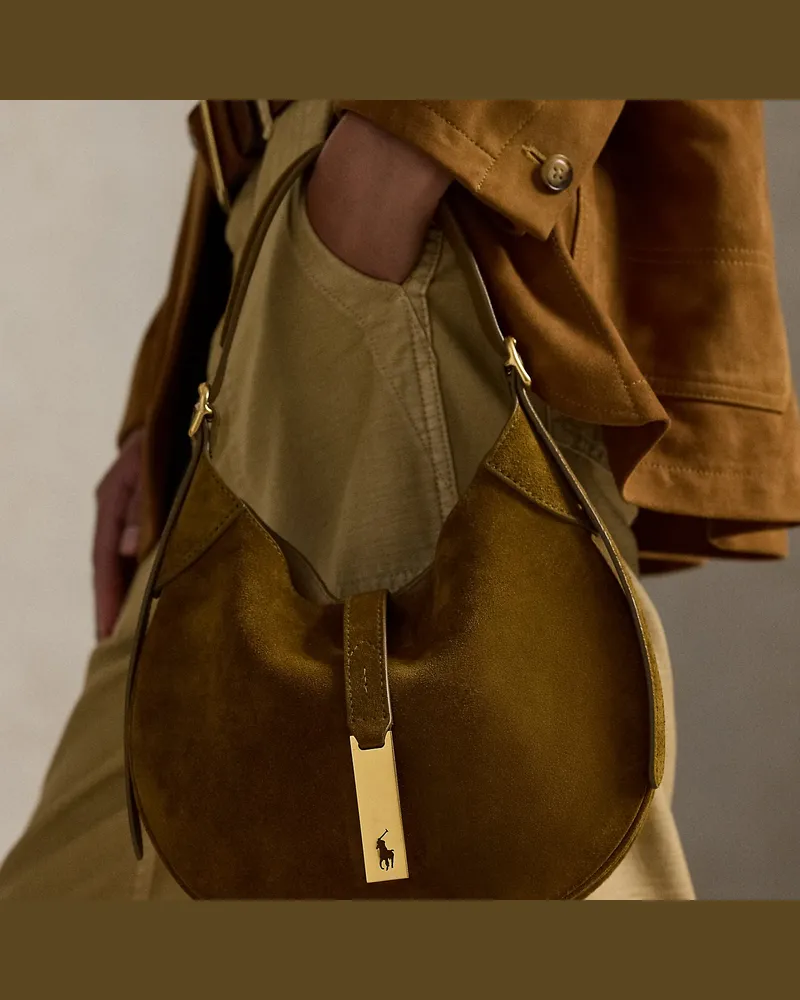 Ralph Lauren Kleine Schultertasche Polo ID aus Wildleder Green