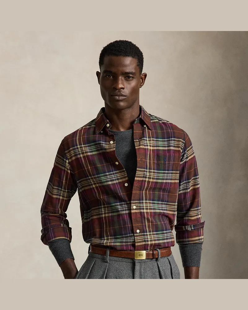 Ralph Lauren Kariertes Custom-Fit Oxfordhemd Brown