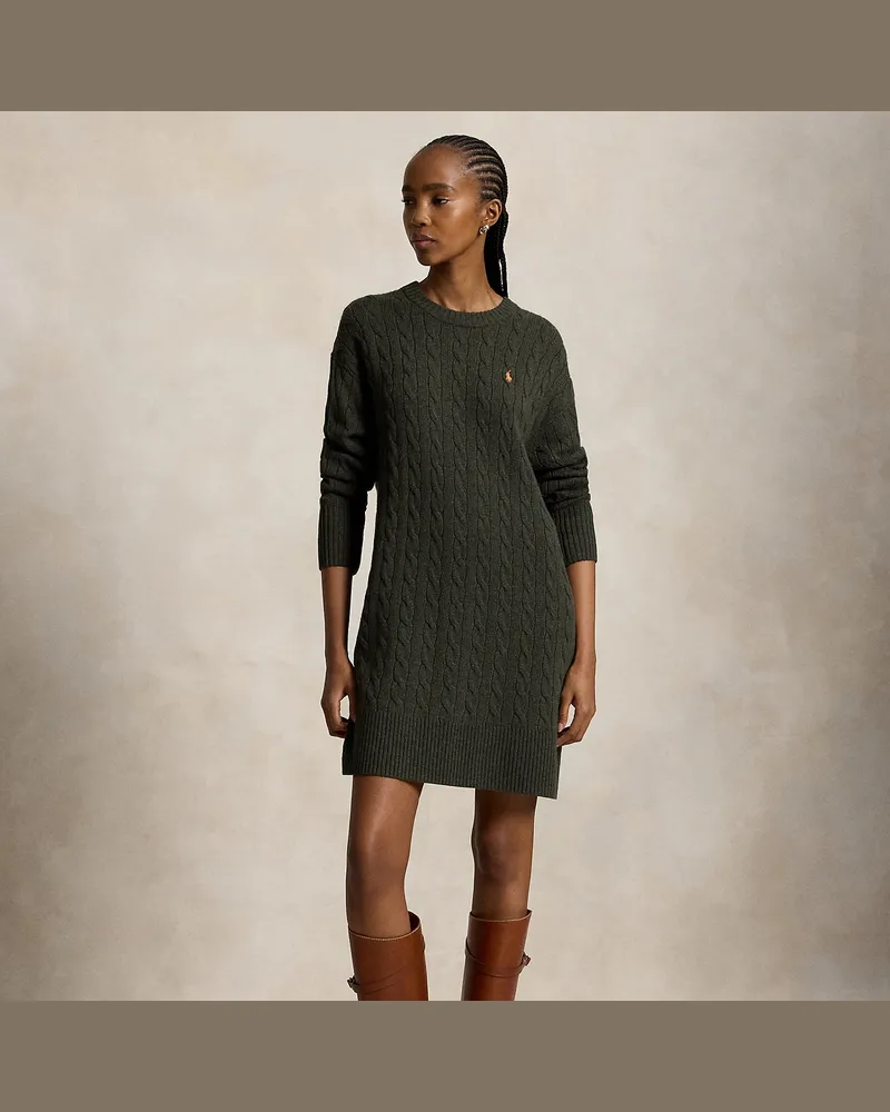 Ralph Lauren Woll-Kaschmir-Kleid mit Zopfmuster Green