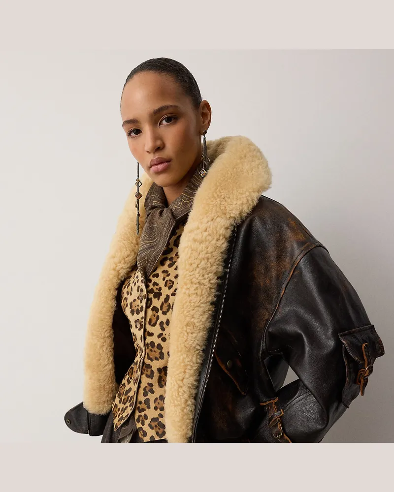 Ralph Lauren Leder-Fliegerjacke Lianne mit Lammfell Brown