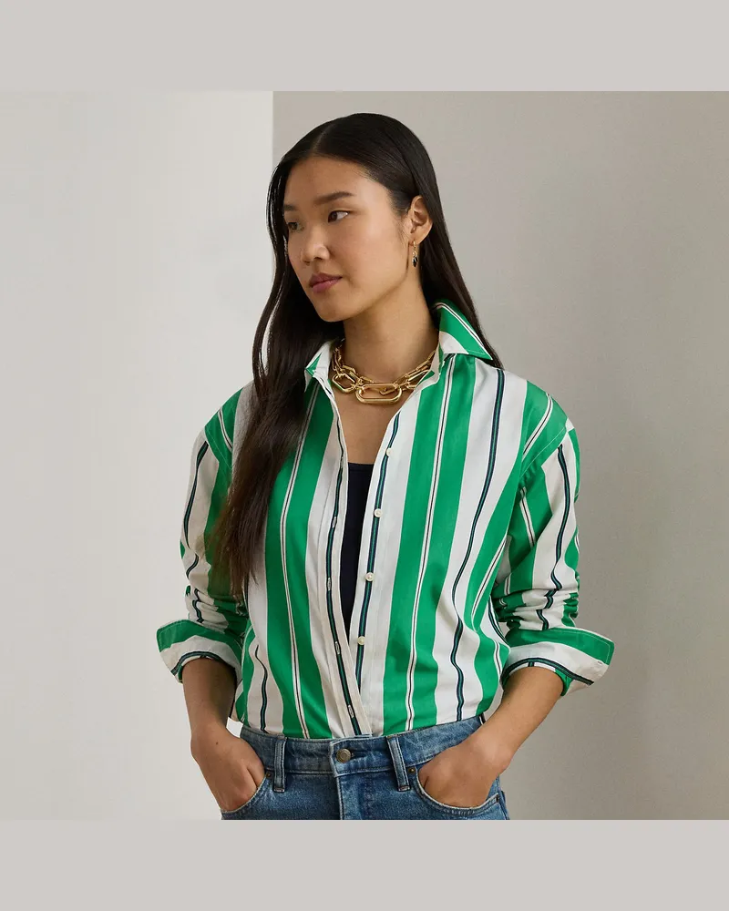 Ralph Lauren Gestreiftes Relaxed-Fit Baumwollhemd Green