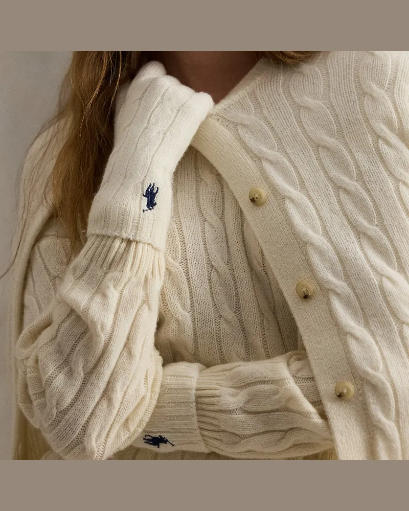 Ralph Lauren Woll-Kaschmir-Handschuhe mit Zopfmuster Cream