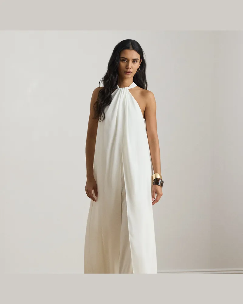 Ralph Lauren Georgette-Neckholder-Jumpsuit mit Cape White