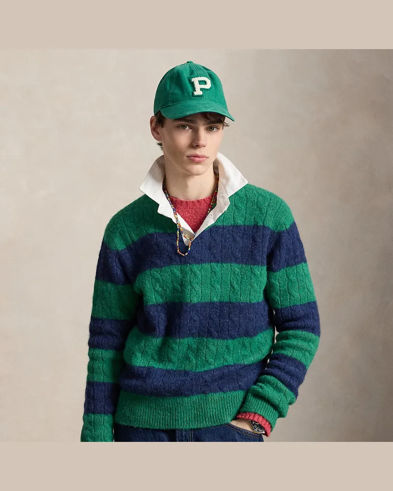 Ralph Lauren Zopfmuster-Rugby-Pullover mit Streifen Multi