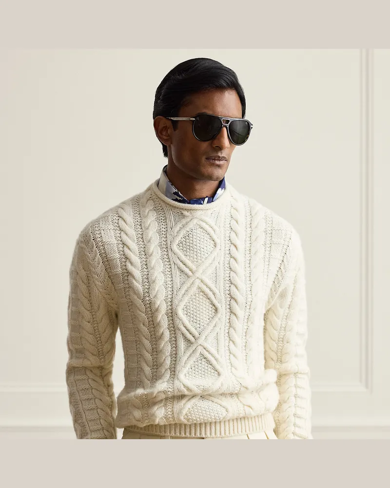 Ralph Lauren Aran-Strickpullover aus Kaschmir Cream