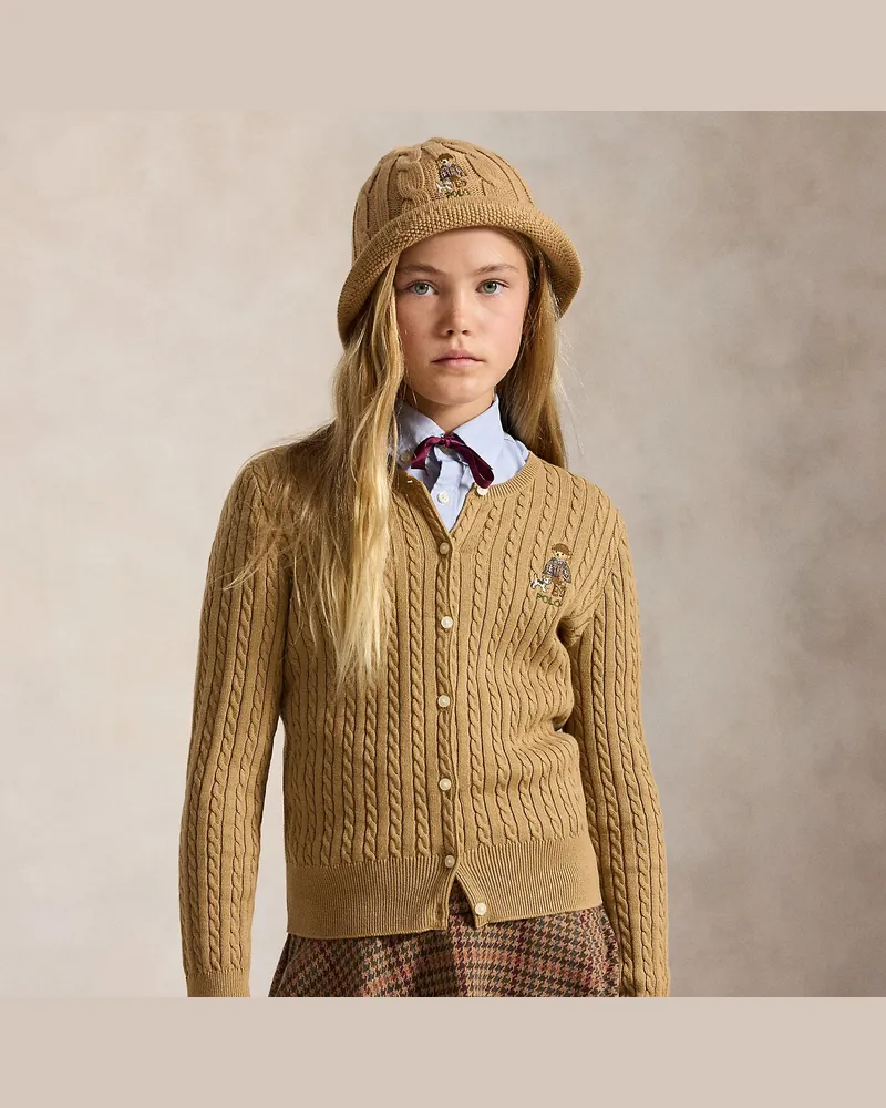 Ralph Lauren Strickjacke mit Polo Bear und Zopfmuster Tan
