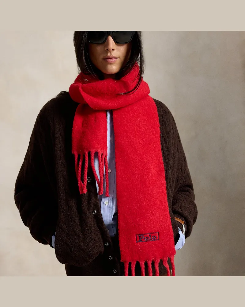 Ralph Lauren Fransenschal aus angerauter Wollmischung Red