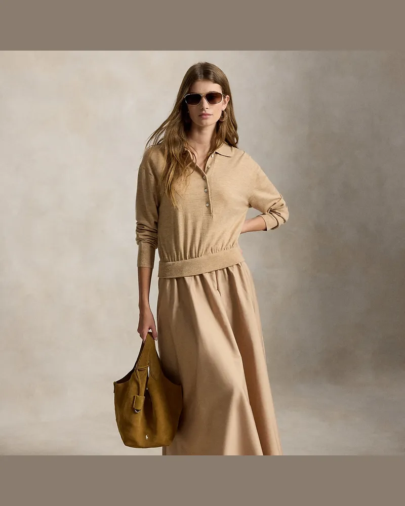 Ralph Lauren Hybrid-Strickkleid mit Polo-Oberteil Natural