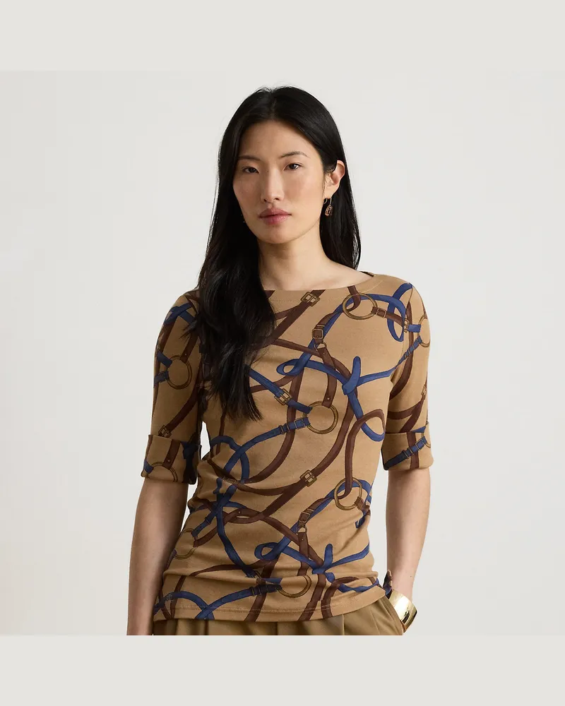 Ralph Lauren Kurzgrößen - Baumwoll-T-Shirt mit Gürteldruck Tan