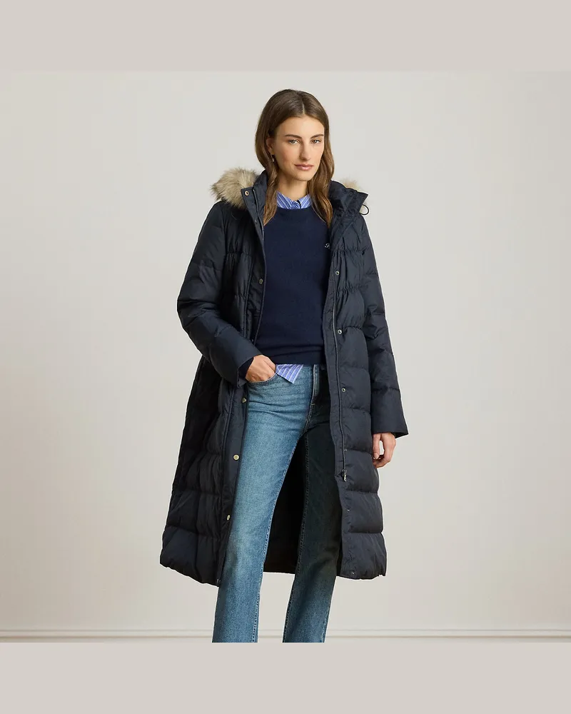 Ralph Lauren Daunenmantel mit Kapuze und Kunstpelz Blue
