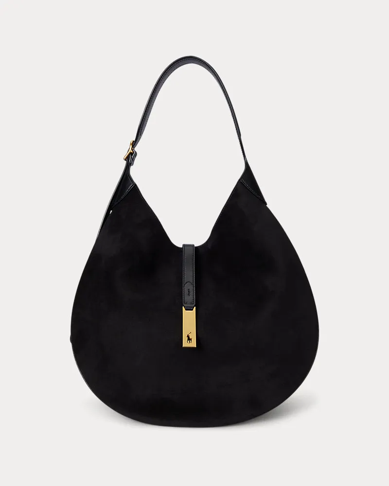 Ralph Lauren Große Schultertasche Polo ID aus Wildleder Black