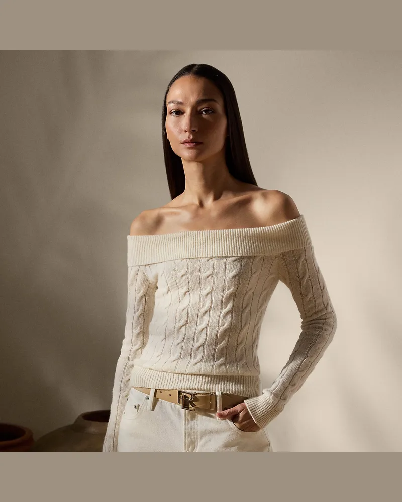 Ralph Lauren Schulterfreier Pullover mit Kaschmir Cream