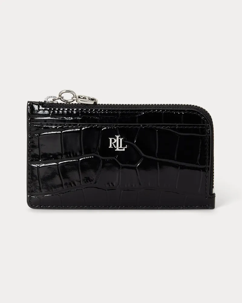 Ralph Lauren Leder-Kartenetui mit Krokodilprägung Black
