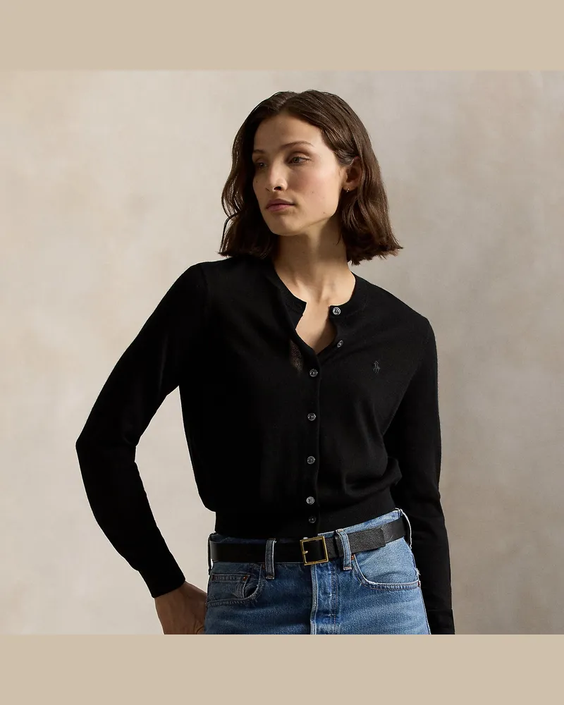 Ralph Lauren Woll-Strickjacke mit Rundhalsausschnitt Black