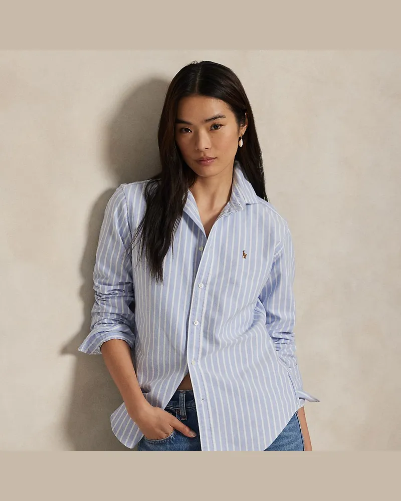 Ralph Lauren Gestreiftes Slim-Fit Oxfordhemd Blue