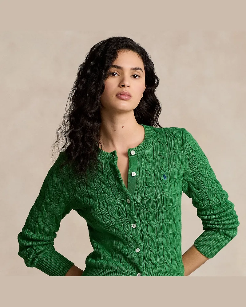 Ralph Lauren Rundhalsstrickjacke mit Zopfmuster Green