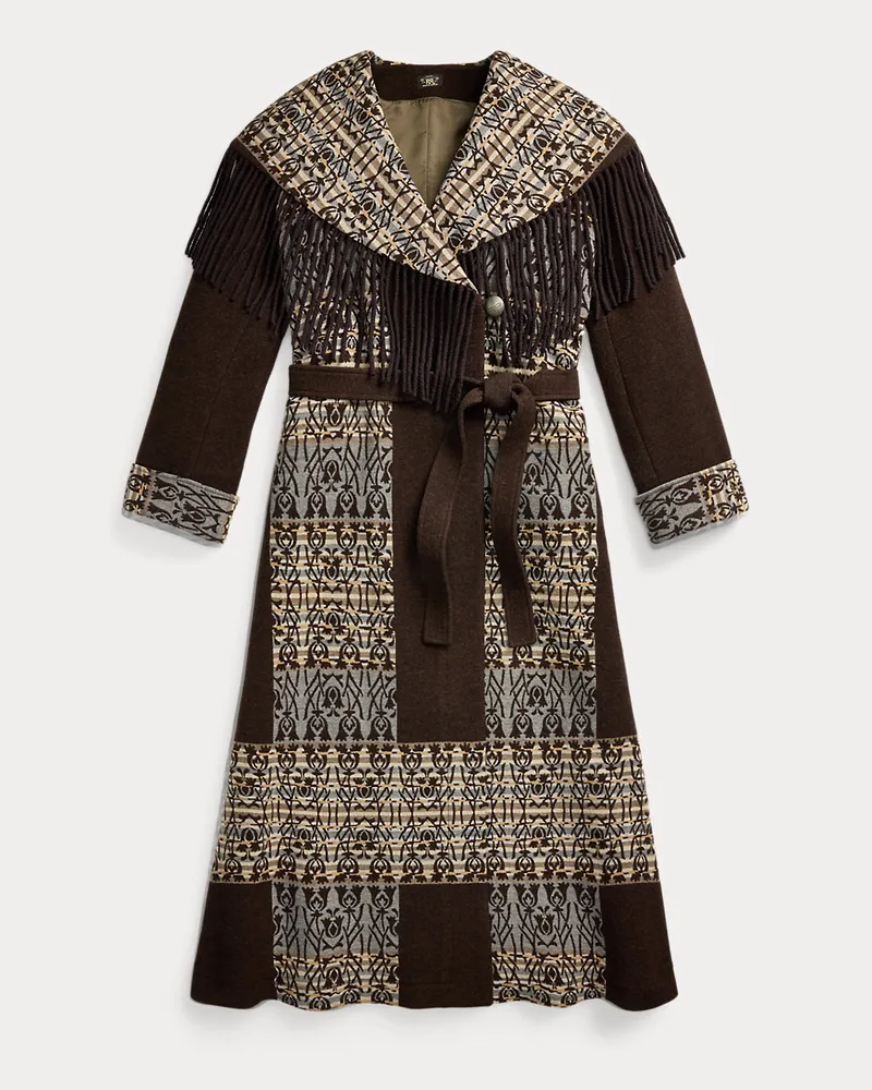 Ralph Lauren Jacquard-Mantel mit Gürtel und Fransen Brown