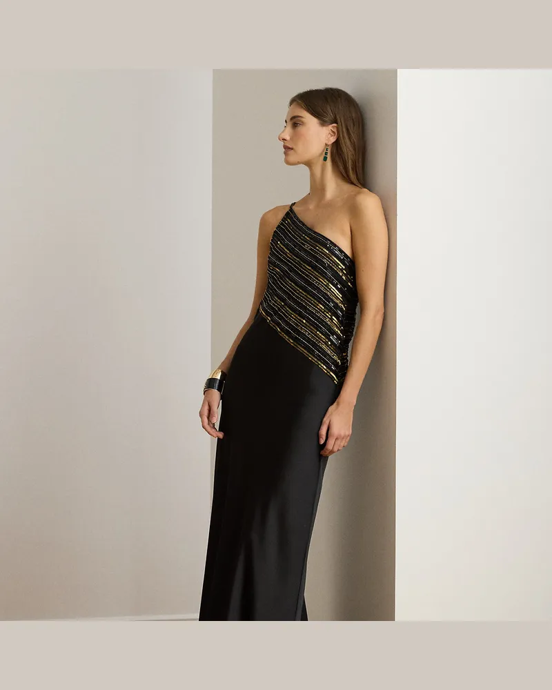 Ralph Lauren Einschultriges Kleid mit Perlen Black