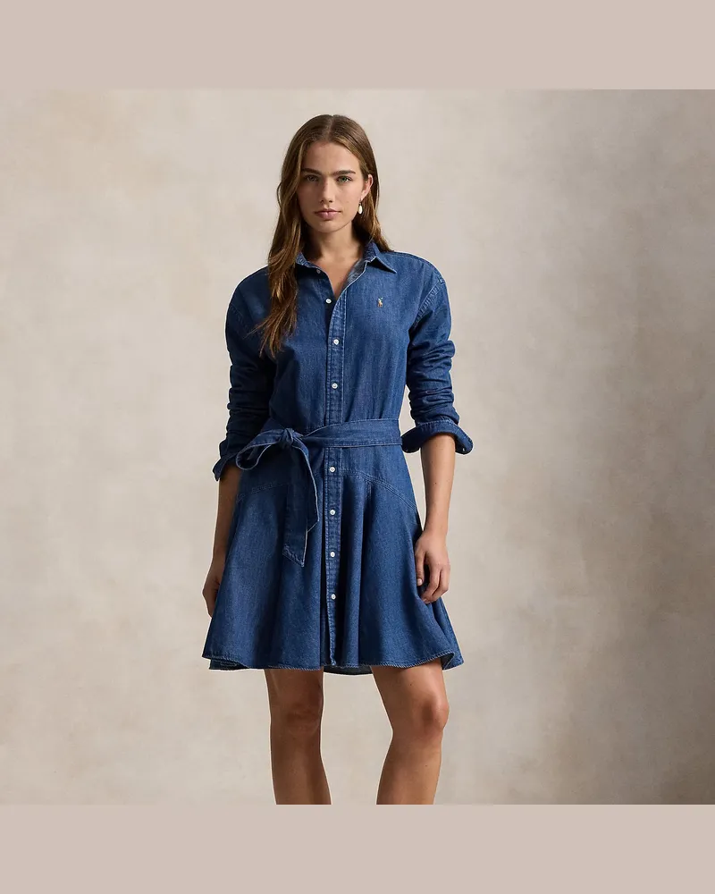 Ralph Lauren Chambray-Hemdkleid in A-Linie mit Gürtel Blue