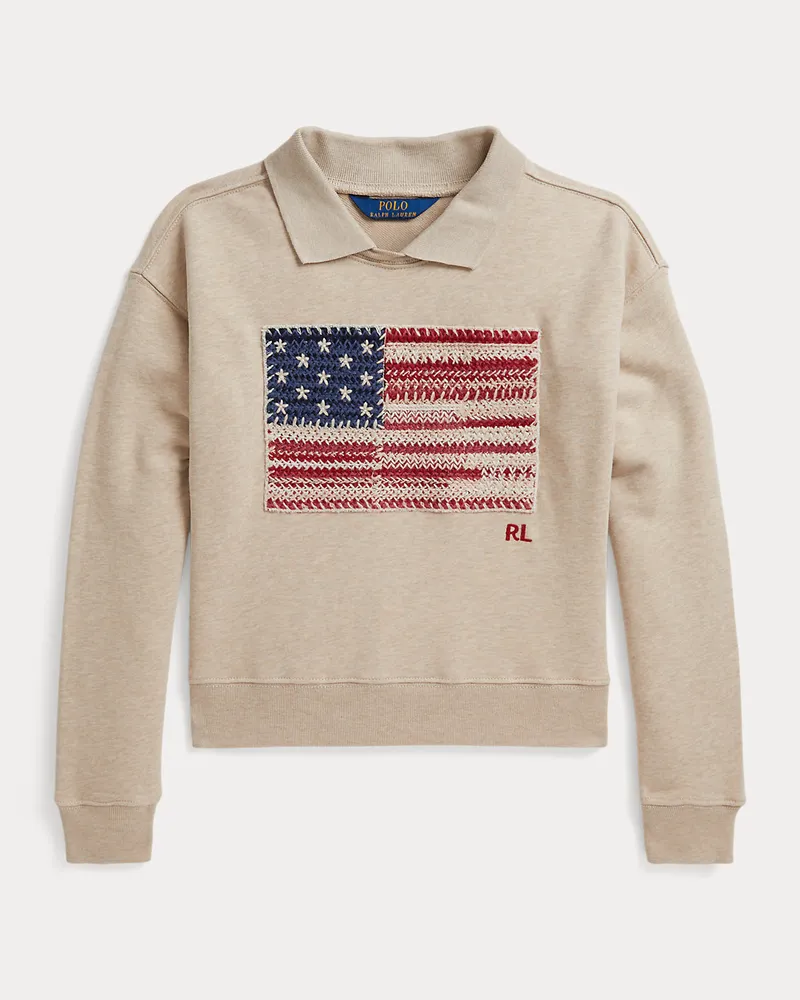 Ralph Lauren Sweatshirt mit Kragen und US-Flagge Tan