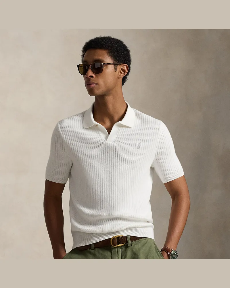 Ralph Lauren Rippenstrickpullover mit Johnny-Kragen White