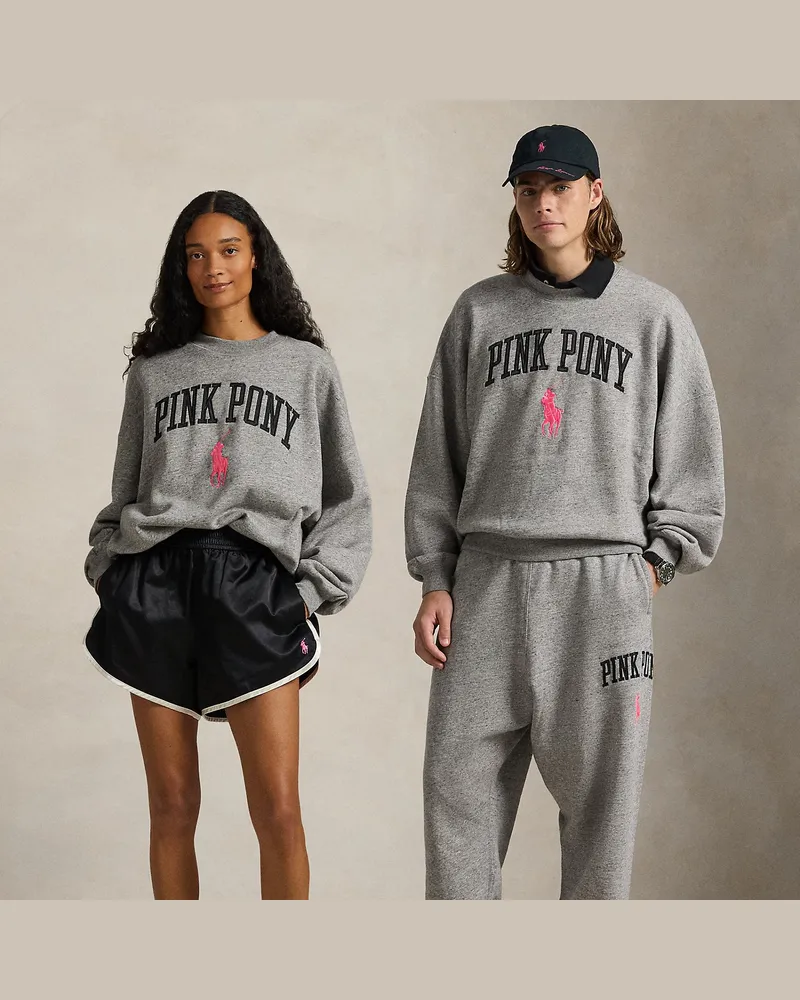 Ralph Lauren Fleece-Rundhalspullover mit Pink Pony Grey