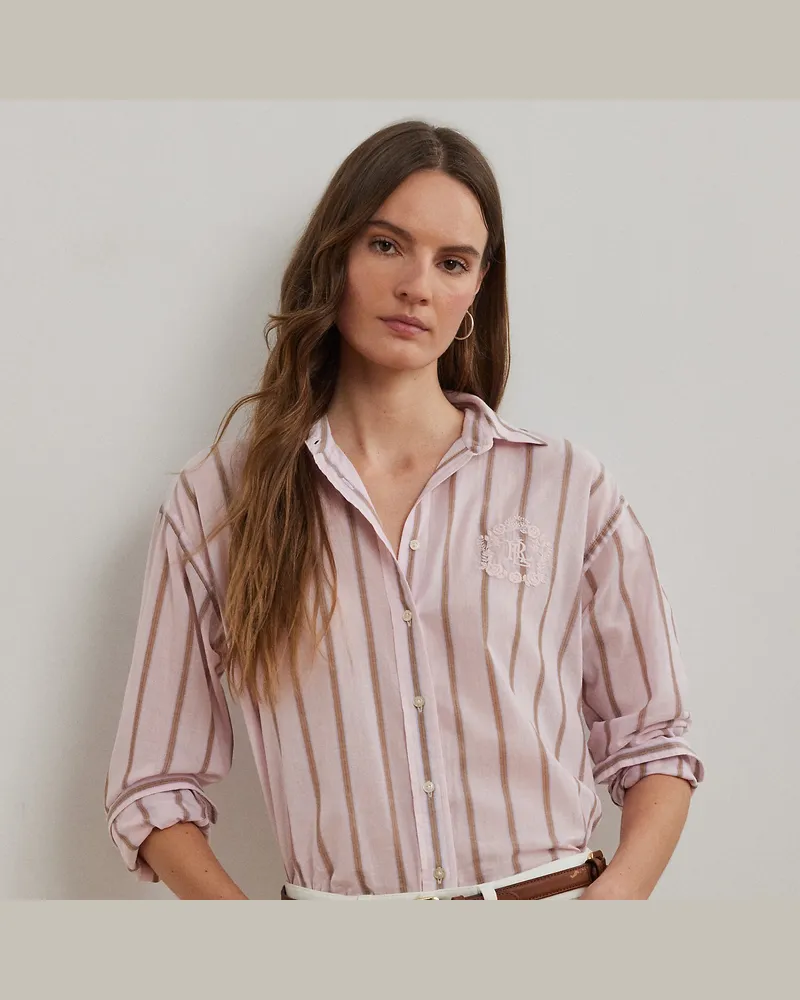 Ralph Lauren Oversize-Fit Baumwollhemd mit Streifen Pink