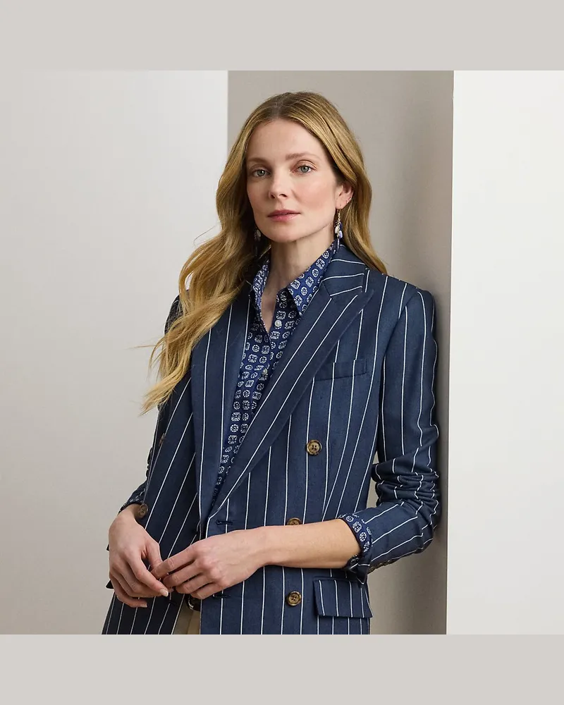 Ralph Lauren Gestreifter zweireihiger Blazer Blue