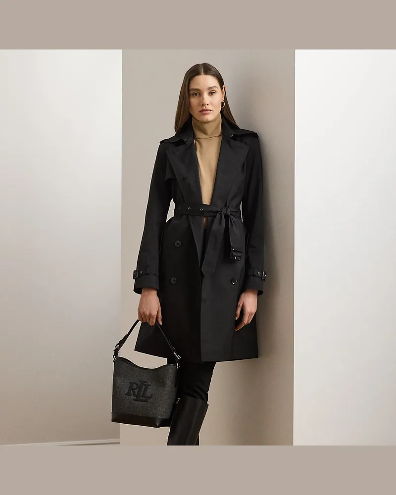 Ralph Lauren Zweireihiger Trenchcoat mit Baumwolle Black