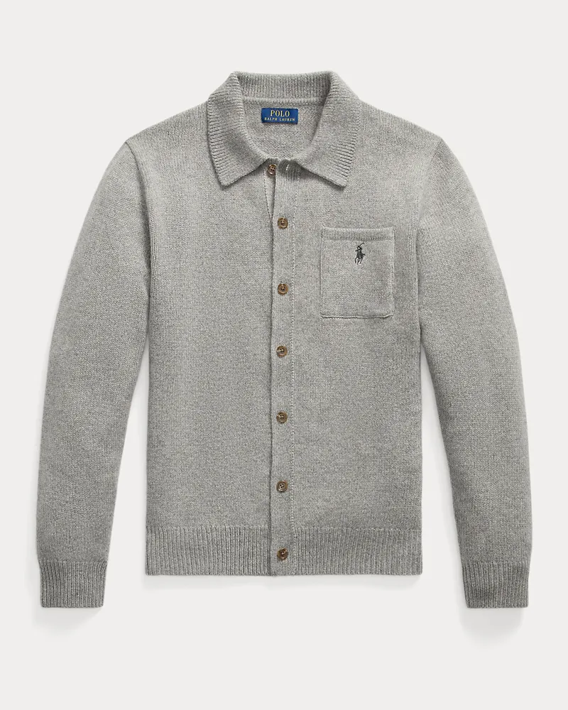 Ralph Lauren Woll-Kaschmir-Strickjacke mit Polokragen Grey