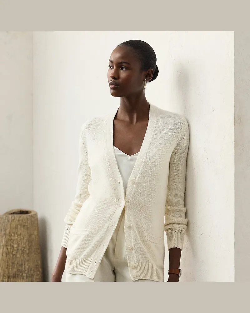 Ralph Lauren Seidenjersey-Cardigan mit V-Ausschnitt Cream