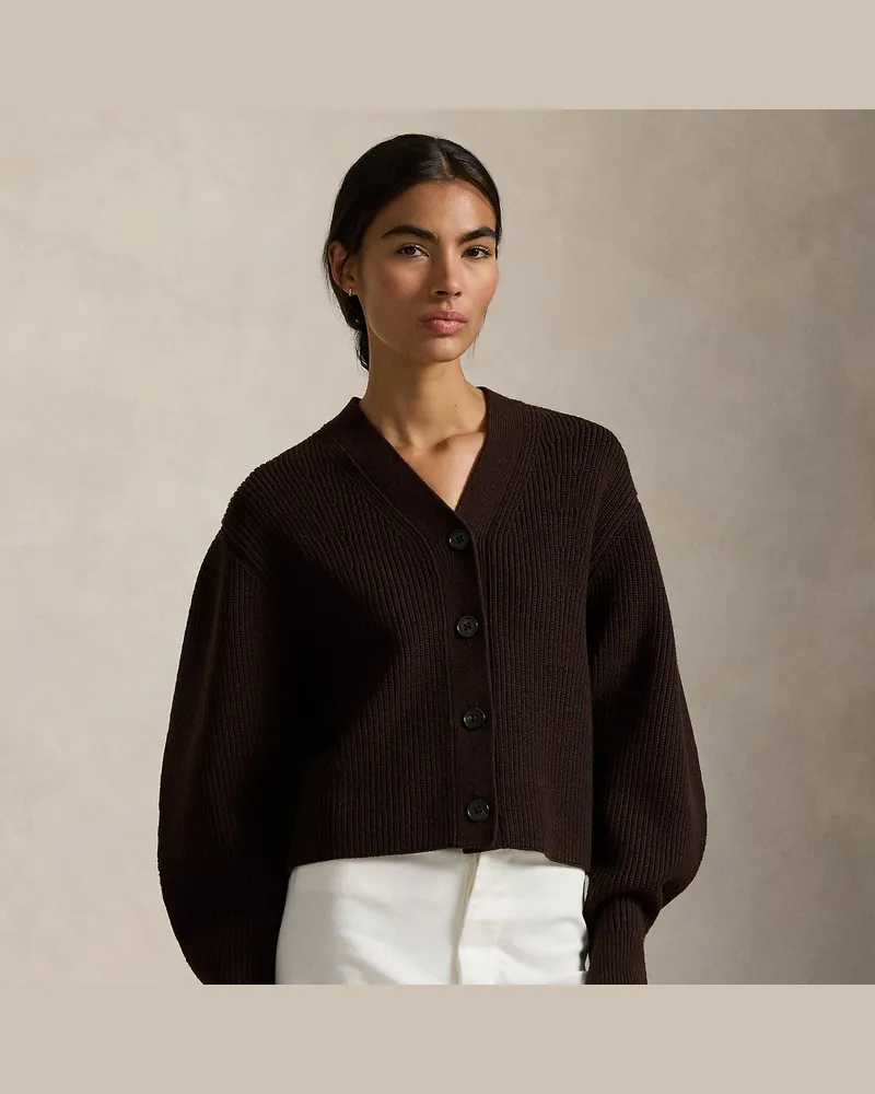 Ralph Lauren Gerippte Strickjacke aus Wollmischung Brown