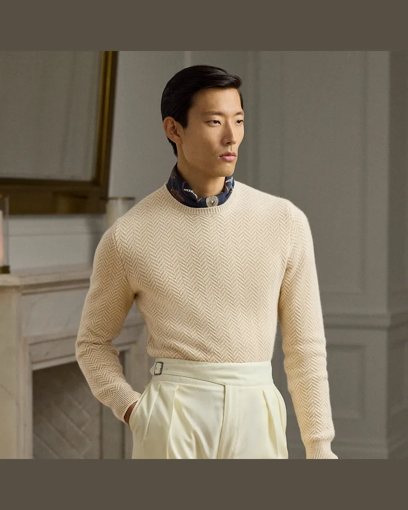 Ralph Lauren Fischgrat-Kaschmirpullover mit Struktur Gold