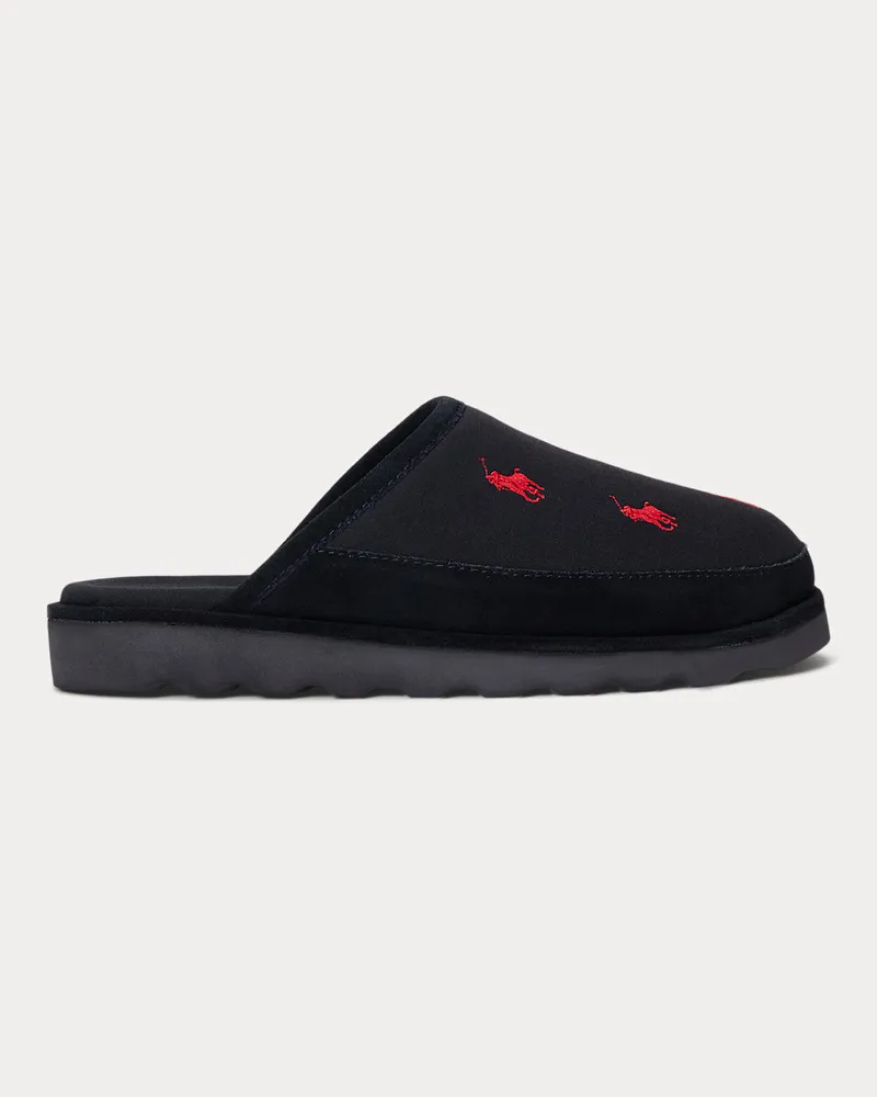 Ralph Lauren Scuff-Slipper Reade mit Polo Pony Black