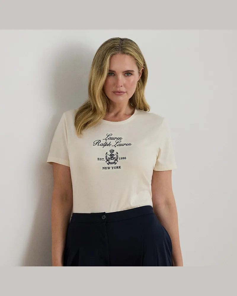 Ralph Lauren Plus Größen - Jersey-T-Shirt mit Wappenstickerei Cream