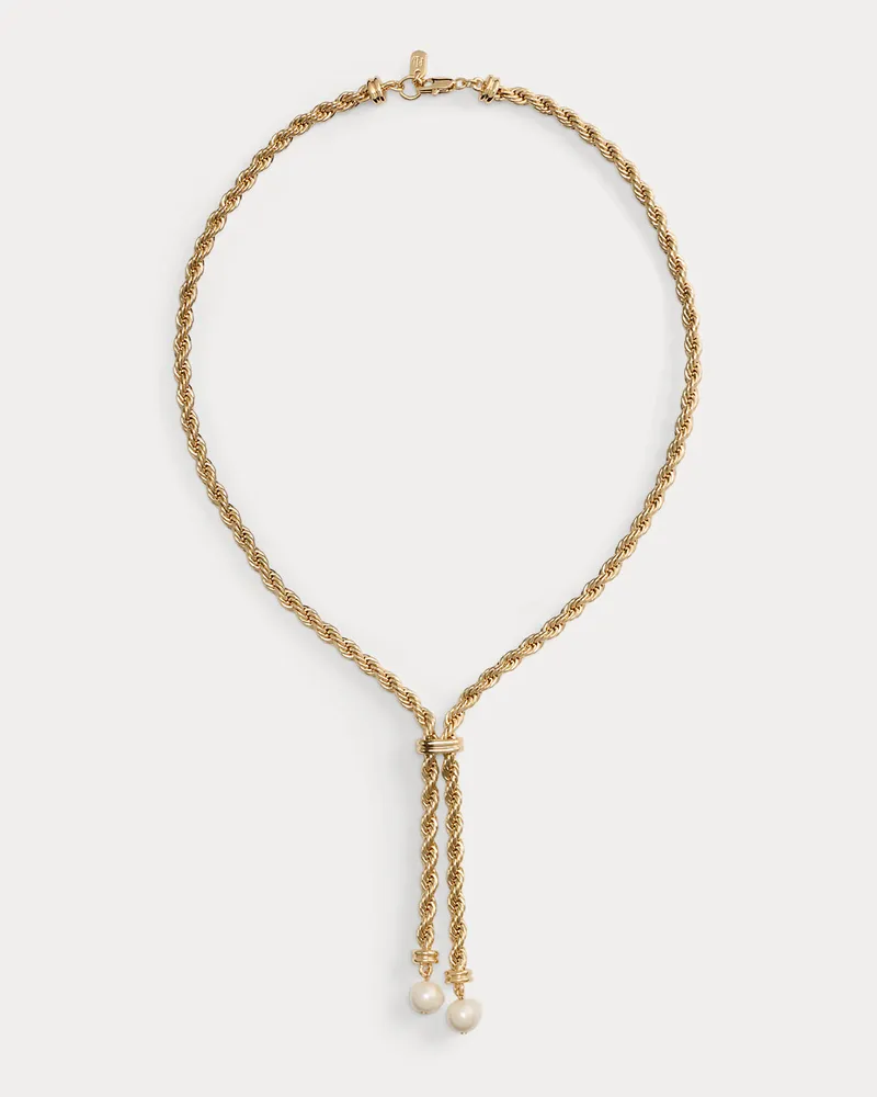 Ralph Lauren Vergoldete Y-Halskette mit Kunstperlen Gold