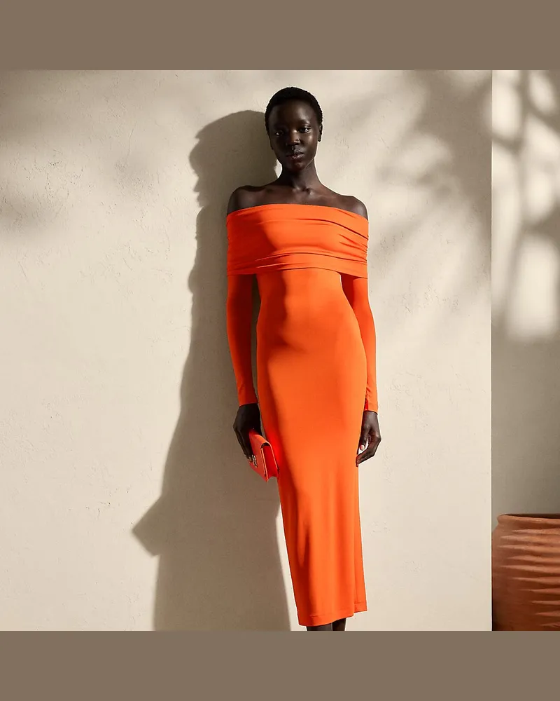 Ralph Lauren Schulterfreies Cocktailkleid aus Jersey Orange