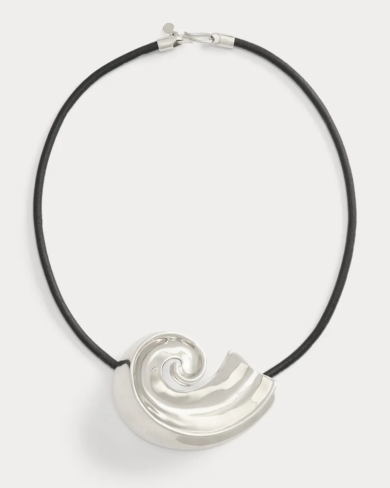 Ralph Lauren Silberfarbene Muschel-Lederhalskette Grey