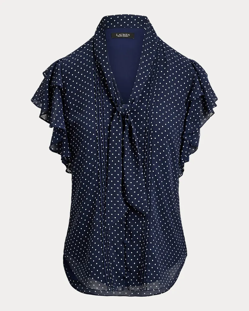 Ralph Lauren Georgette-Schluppenbluse mit Punkten Blue