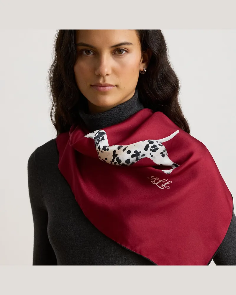 Ralph Lauren Quadratisches Seidentuch mit Hundemotiv Red
