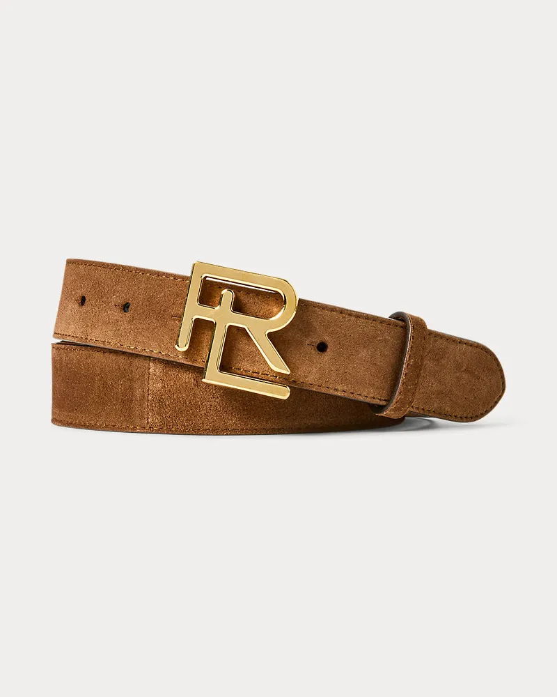 Ralph Lauren Kalbswildledergürtel mit RL-Schnalle Brown